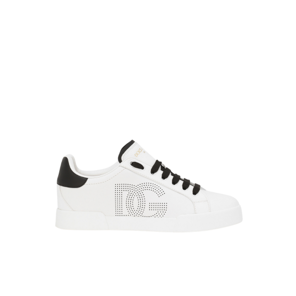 Baskets DOLCE & GABBANA Portofino cuir veau nappa blanc logo DG perfore noir