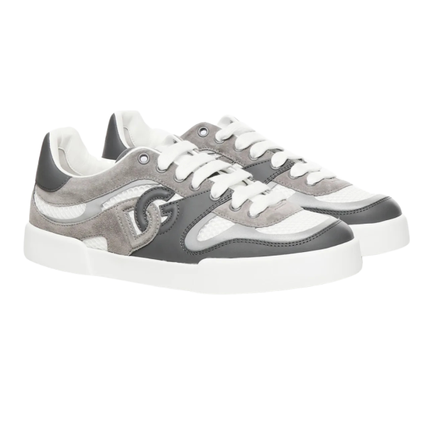 Baskets DOLCE & GABBANA Strobel Portofino Light cuir veau gris filet blanc