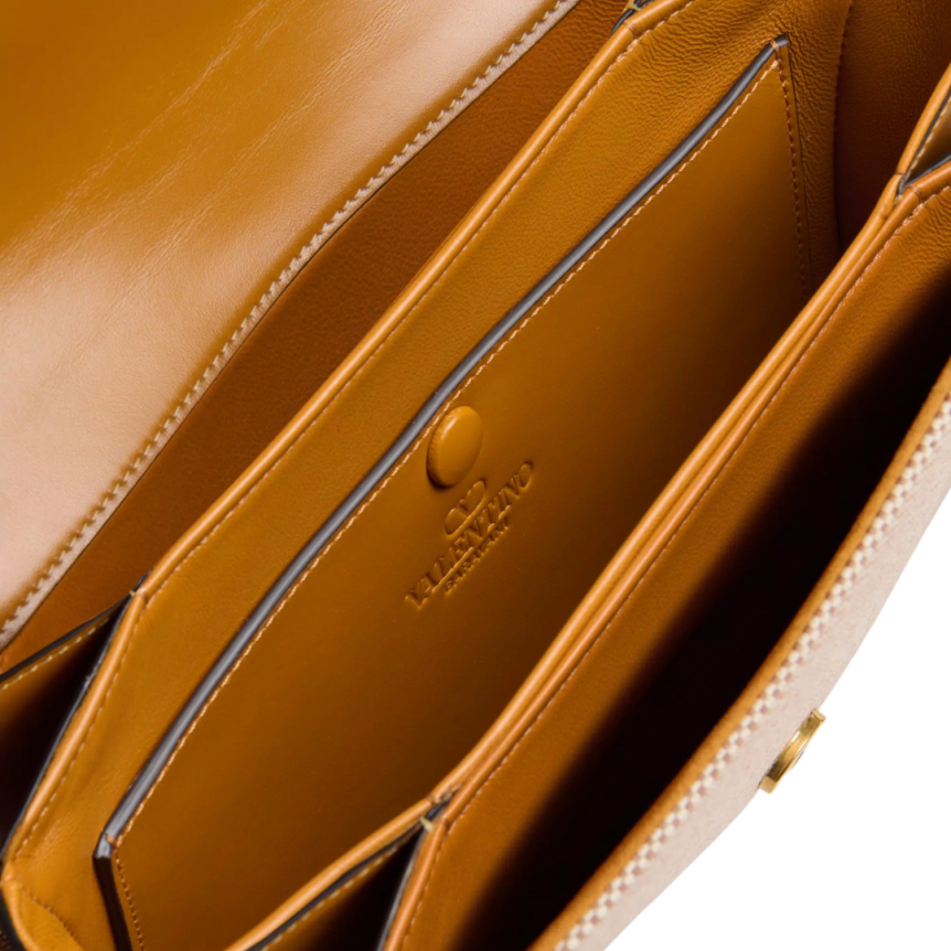 Sac porté épaule VALENTINO 9TO5 toile écru bordure cuir camel