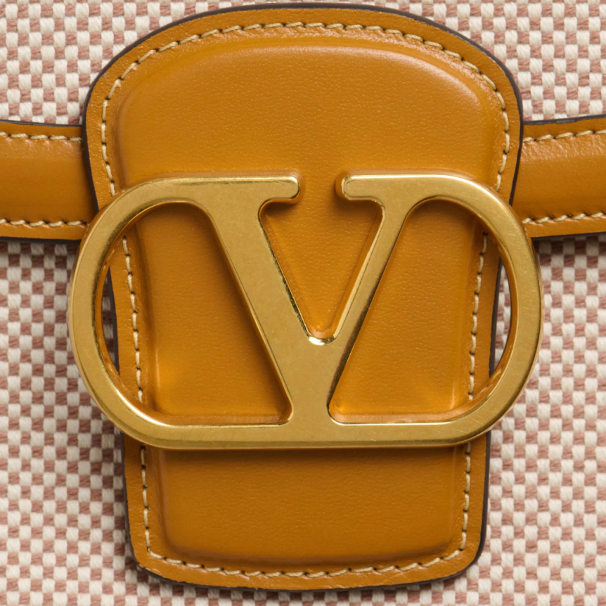 Sac porté épaule VALENTINO 9TO5 toile écru bordure cuir camel