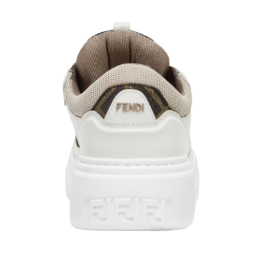 Baskets sneakers FENDI Force cuir blanc beige motif FF marron