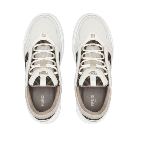 Baskets sneakers FENDI Force cuir blanc beige motif FF marron