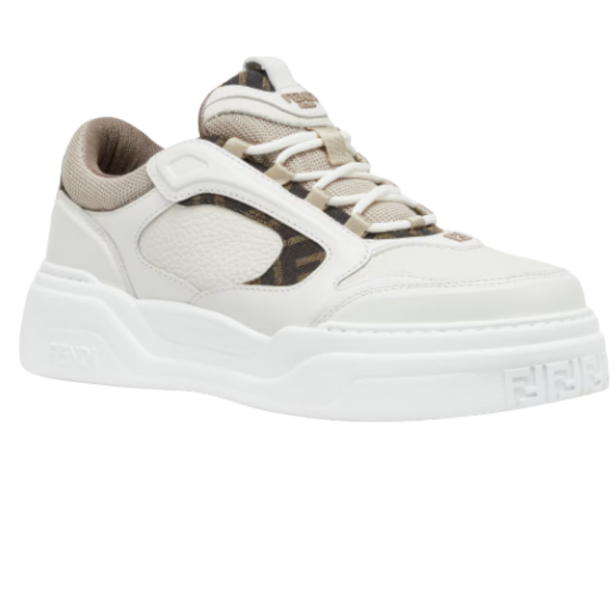 Baskets sneakers FENDI Force cuir blanc beige motif FF marron