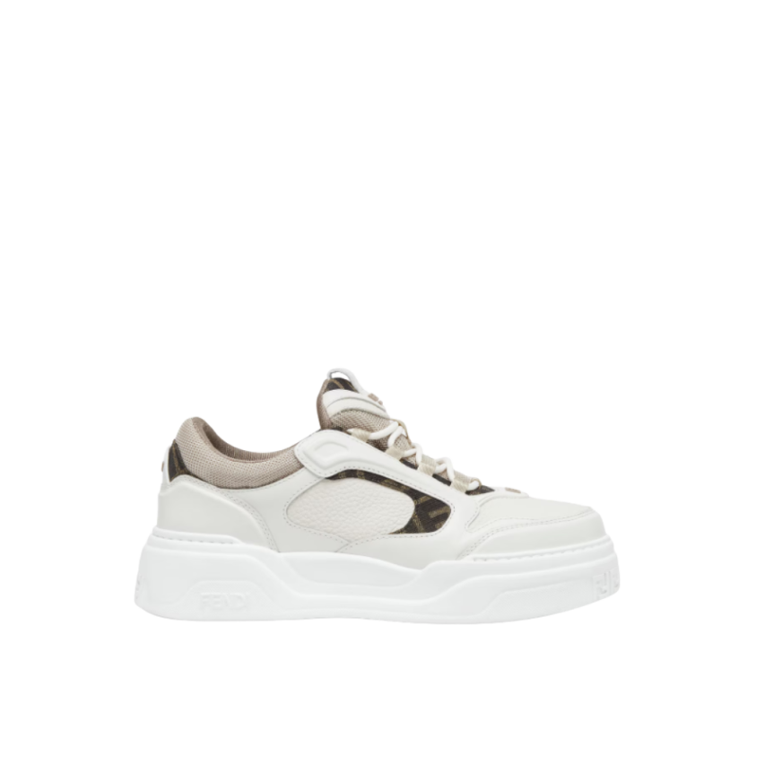 Baskets sneakers FENDI Force cuir blanc beige motif FF marron