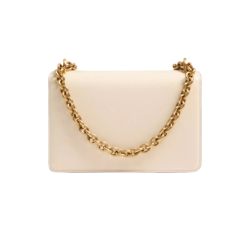 Sac porté épaule VALENTINO V logo signature cuir veau brillant écru chaine dorée