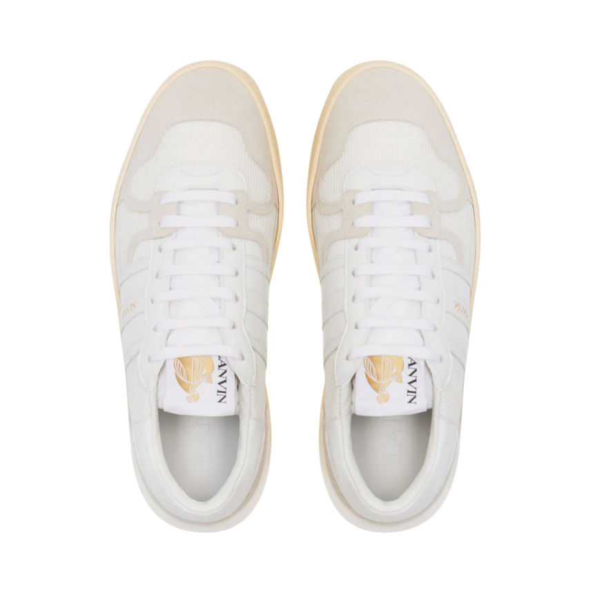 Baskets LANVIN Clay cuir mesh blanc beige logo JL