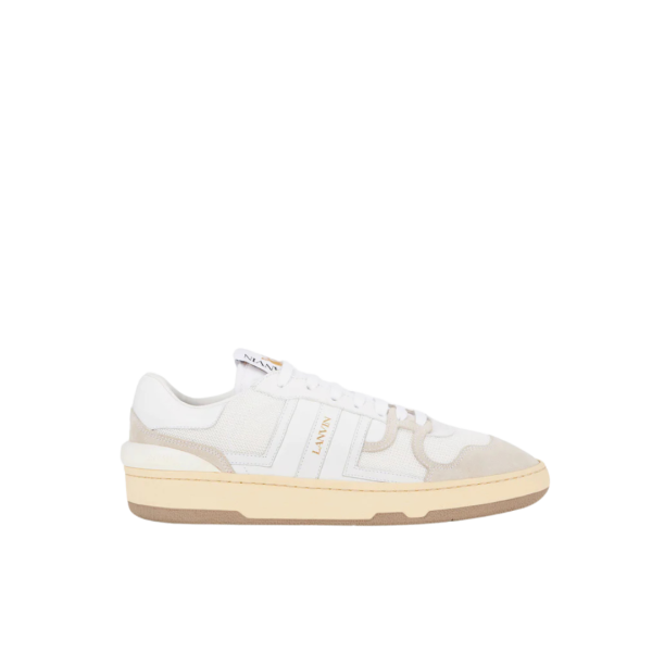 Baskets LANVIN Clay cuir mesh blanc beige logo JL