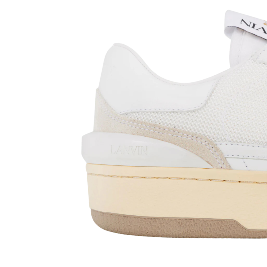 Baskets LANVIN Clay cuir mesh blanc beige logo JL