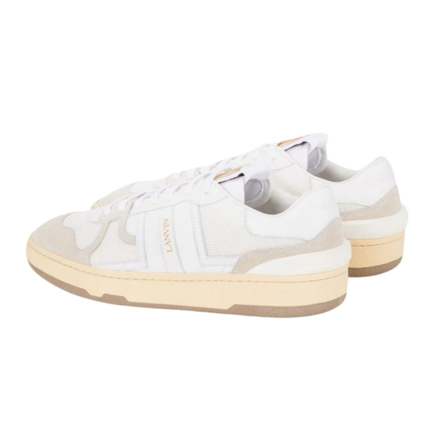 Baskets LANVIN Clay cuir mesh blanc beige logo JL