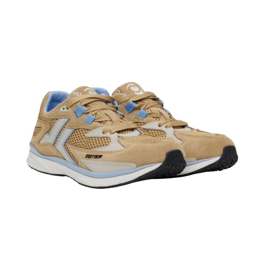 Baskets à lacets LANVIN Meteor cuir mesh camel bleu