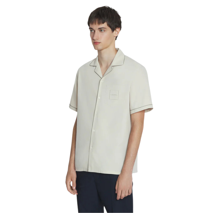 Chemise LANVIN bowling viscose soie fluide mastic broderie logo