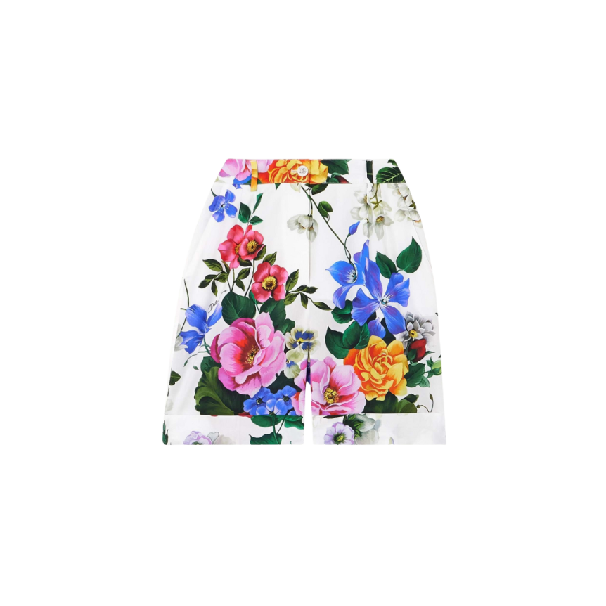 Short à revers DOLCE & GABBANA coton blanc imprimé fleurs
