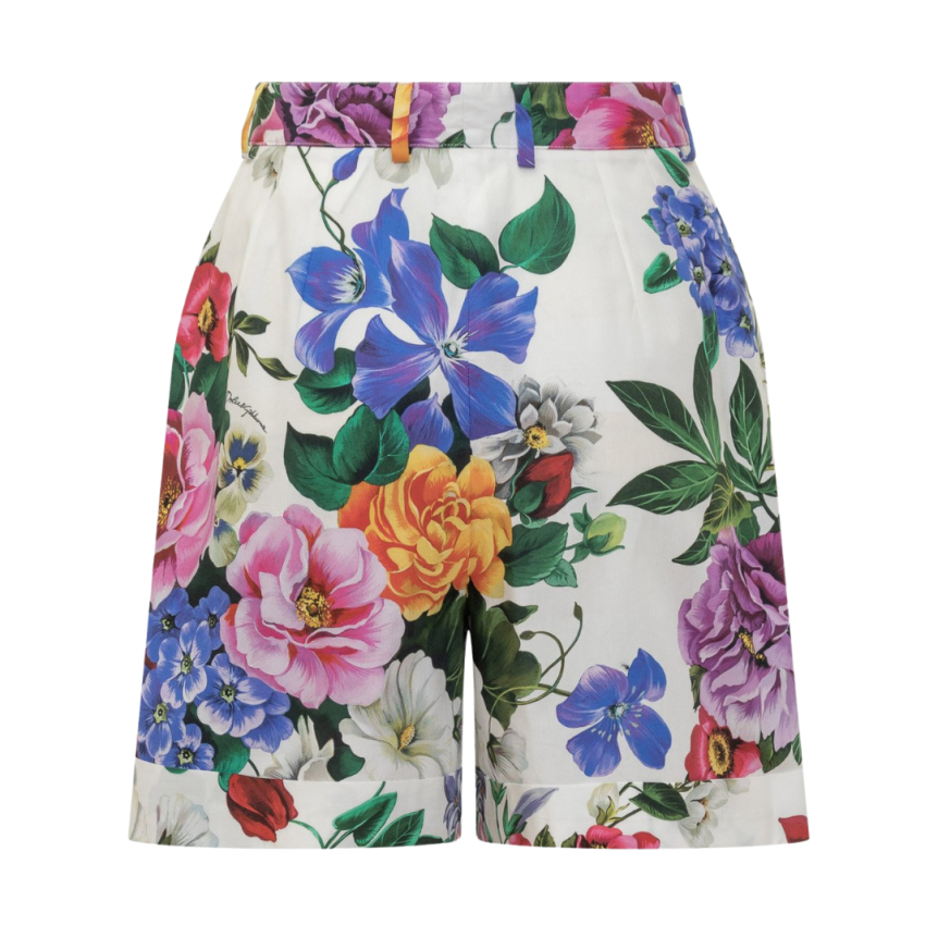 Short à revers DOLCE & GABBANA coton blanc imprimé fleurs