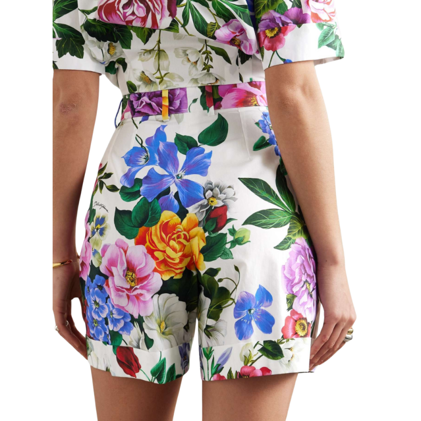 Short à revers DOLCE & GABBANA coton blanc imprimé fleurs