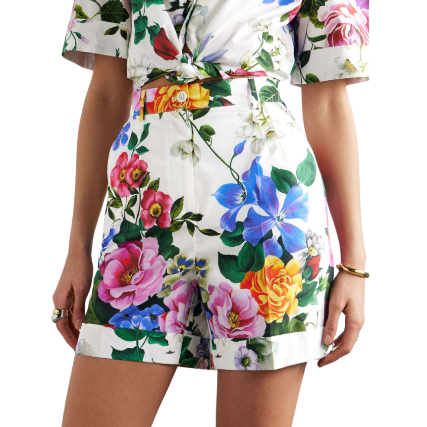 Short à revers DOLCE & GABBANA coton blanc imprimé fleurs