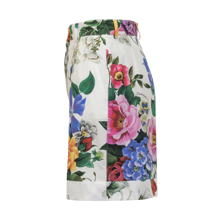 Short à revers DOLCE & GABBANA coton blanc imprimé fleurs