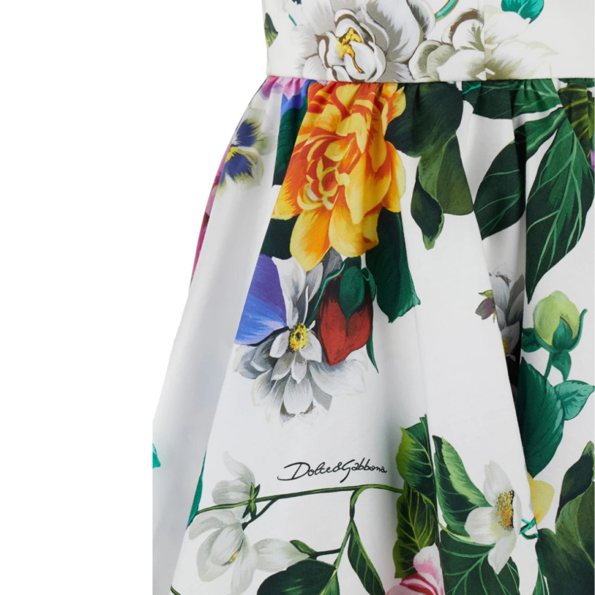 Robe courte à bretelles nœud  DOLCE & GABBANA coton blanc imprimé fleurs