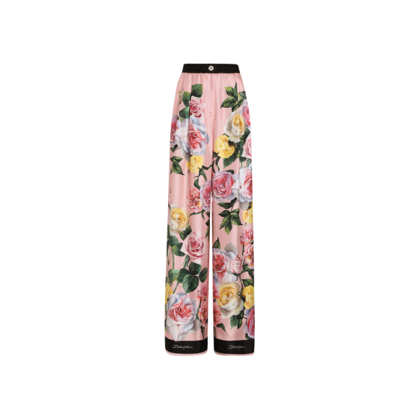 Pantalon de pyjama DOLCE & GABBANA twill de soie imprimé roses pivoines