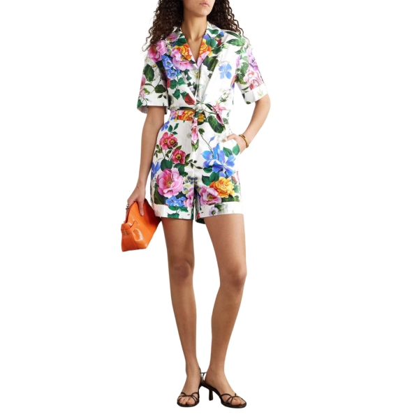 Chemise courte à nouer DOLCE & GABBANA coton blanc imprimé fleurs