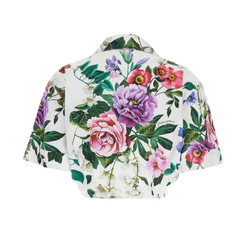 Chemise courte à nouer DOLCE & GABBANA coton blanc imprimé fleurs
