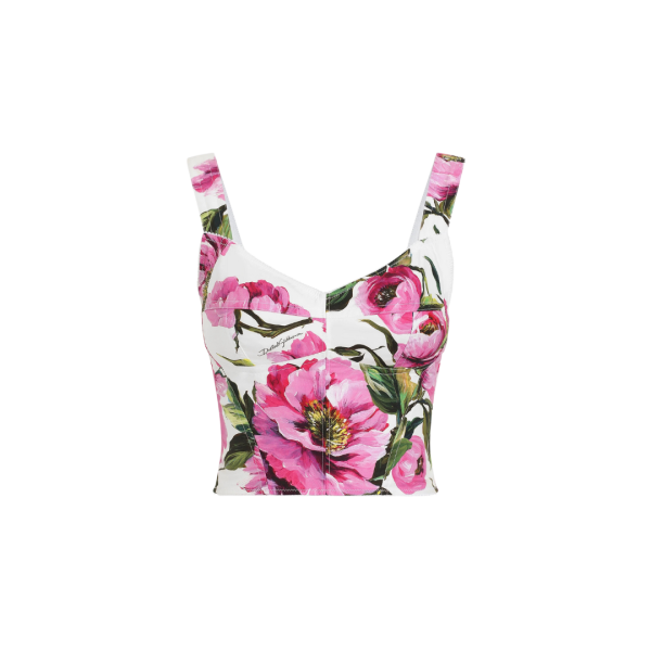 Top corset DOLCE & GABBANA popeline de coton imprimé pivoine rose