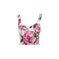 Top corset popeline de coton imprimé pivoine rose