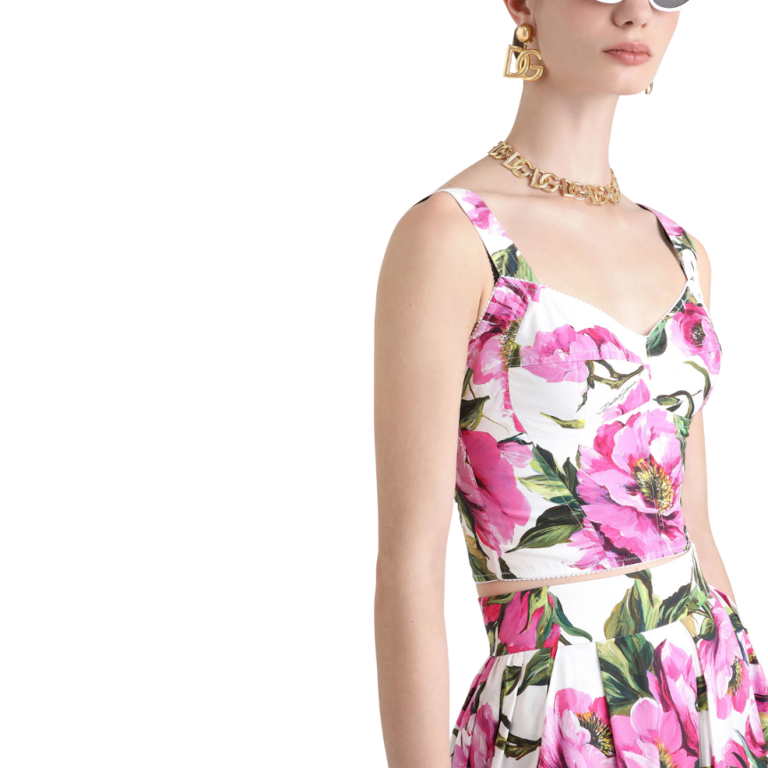 Top corset DOLCE & GABBANA popeline de coton imprimé pivoine rose