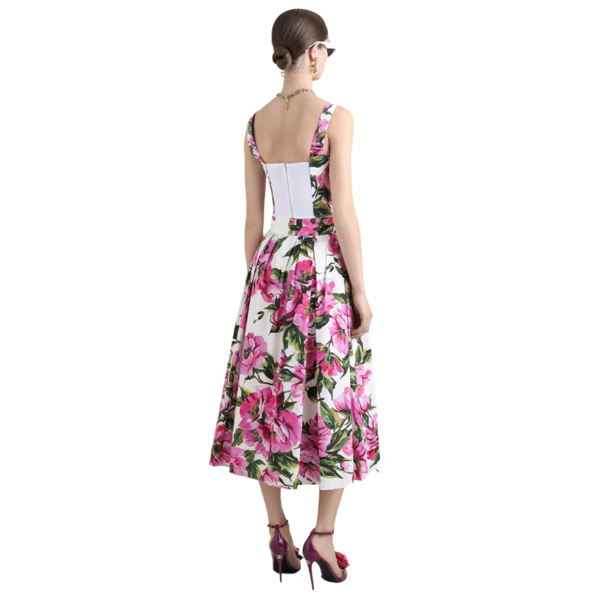 Top corset DOLCE & GABBANA popeline de coton imprimé pivoine rose