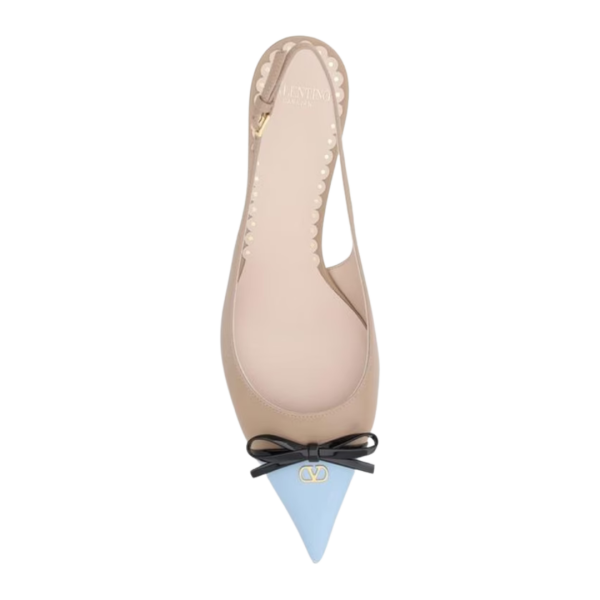 Escarpins ouverts VALENTINO Slingback bicolore cuir taupe bout bleu ciel