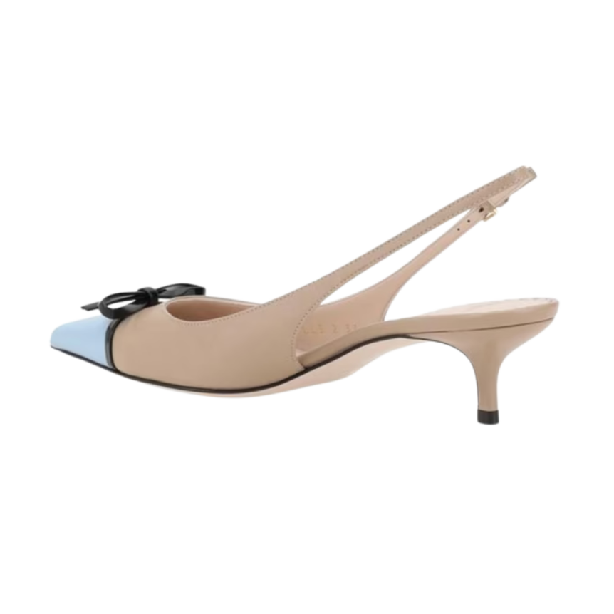Escarpins ouverts VALENTINO Slingback bicolore cuir taupe bout bleu ciel