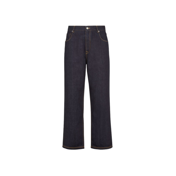 Jean droit FENDI coton denim bleu brut poche broderie blason
