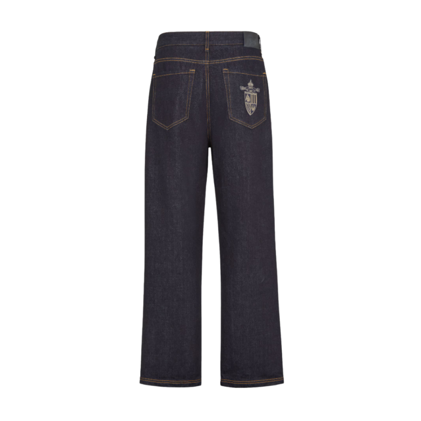 Jean droit FENDI coton denim bleu brut poche broderie blason