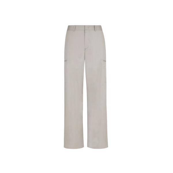 Pantalon droit FENDI cargo coton mélangé gris logo FF métal