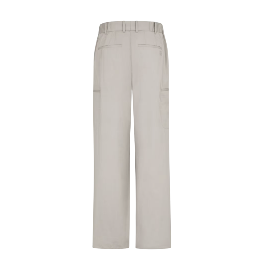 Pantalon droit FENDI cargo coton mélangé gris logo FF métal