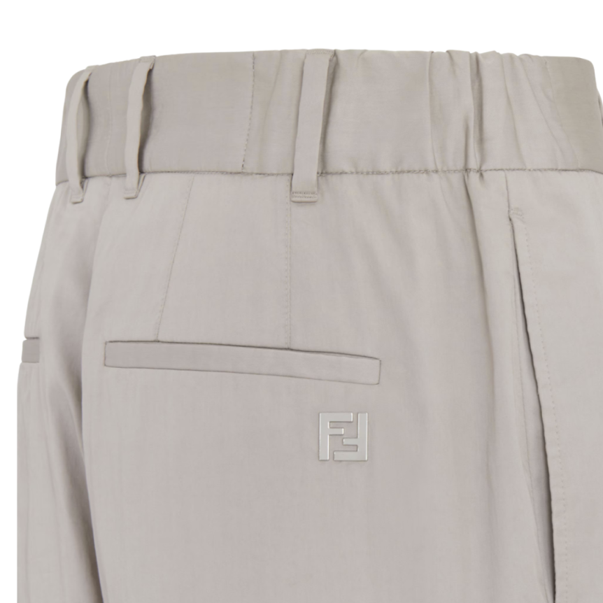 Pantalon droit FENDI cargo coton mélangé gris logo FF métal