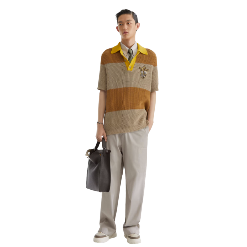 Pantalon droit FENDI cargo coton mélangé gris logo FF métal