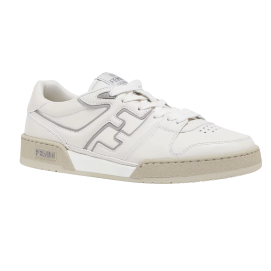 Baskets basses à lacets FENDI Match cuir blanc FF gris