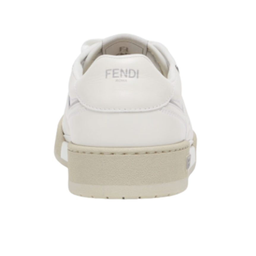 Baskets basses à lacets FENDI Match cuir blanc FF gris