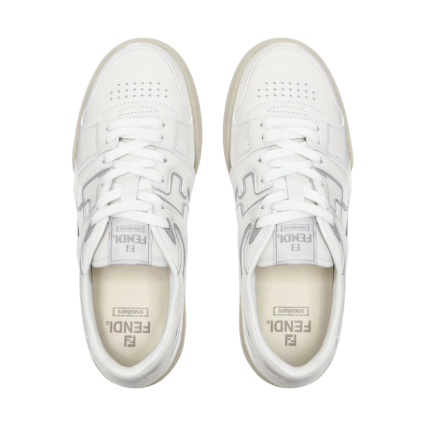 Baskets basses à lacets FENDI Match cuir blanc FF gris