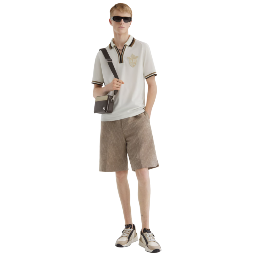 Baskets basses à enfiler FENDI Flow cuir beige jacquard FF marron