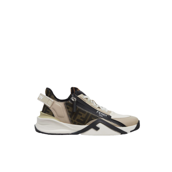 Baskets basses à enfiler FENDI Flow cuir beige jacquard FF marron