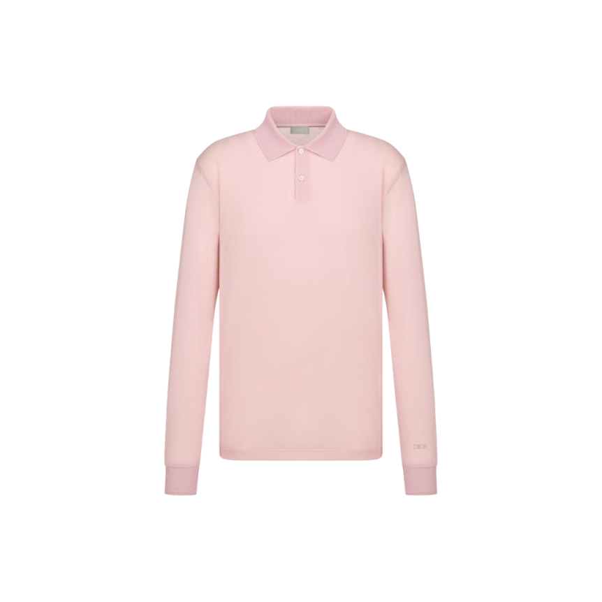 Polo manche longue DIOR coton mélangé rose broderie logo