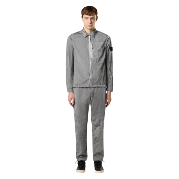 Pantalon nylon STONE ISLAND métal Econyl gris perle zip