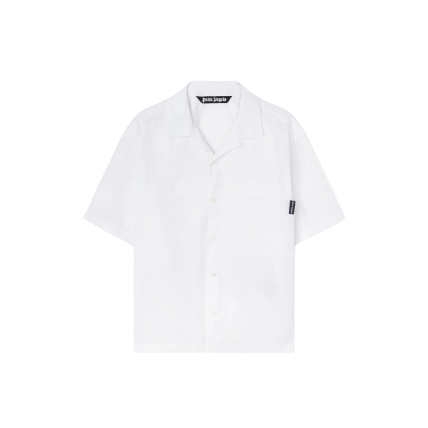Chemise manche courte PALM ANGELS coton blanc logo incurvé dos noir