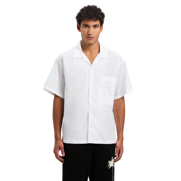 Chemise manche courte PALM ANGELS coton blanc logo incurvé dos noir