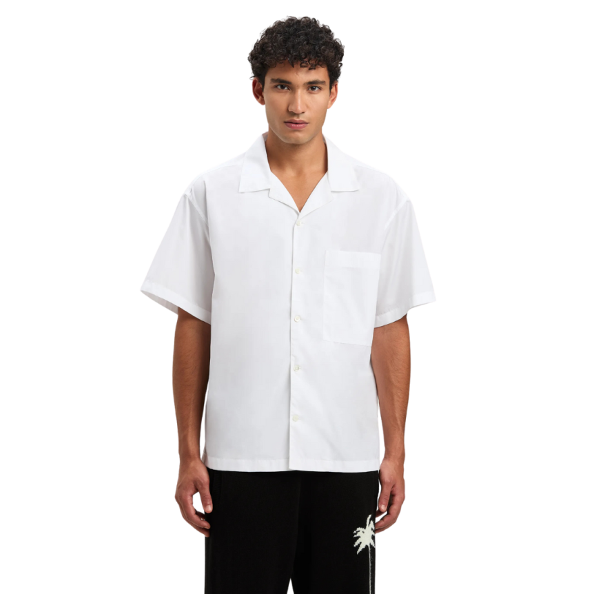 Chemise manche courte PALM ANGELS coton blanc logo incurvé dos noir