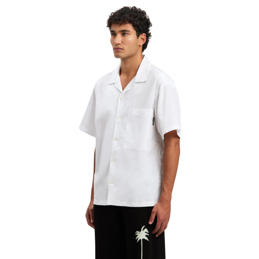 Chemise manche courte PALM ANGELS coton blanc logo incurvé dos noir