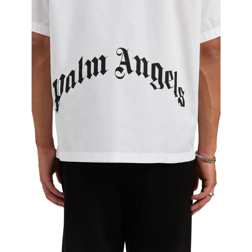 Chemise manche courte PALM ANGELS coton blanc logo incurvé dos noir