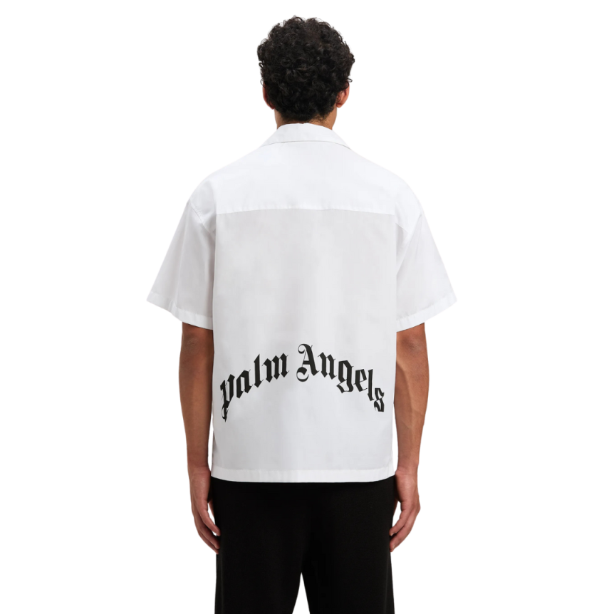 Chemise manche courte PALM ANGELS coton blanc logo incurvé dos noir