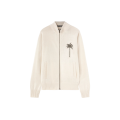 Cardigan zippé laine mérinos coton beige palmier dos gris chiné
